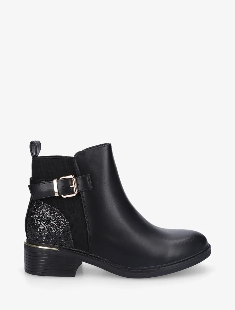 Bottines à contrefort pailleté et sanglé - Noir