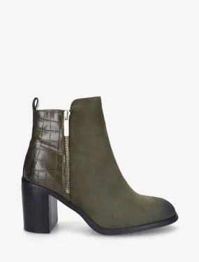 Bottines à talon et contrefort en croco