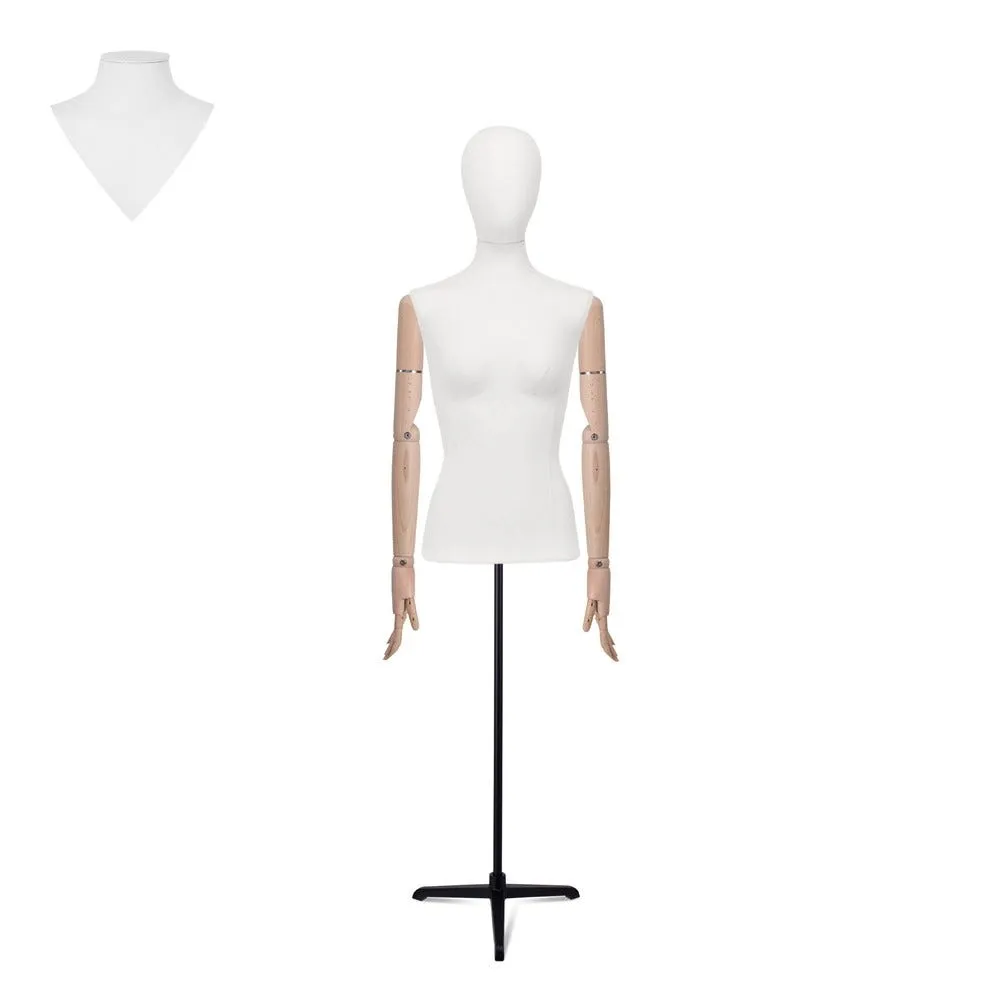 Buste femme EU36 tissu blanc bras en bois tripode en noir mat
