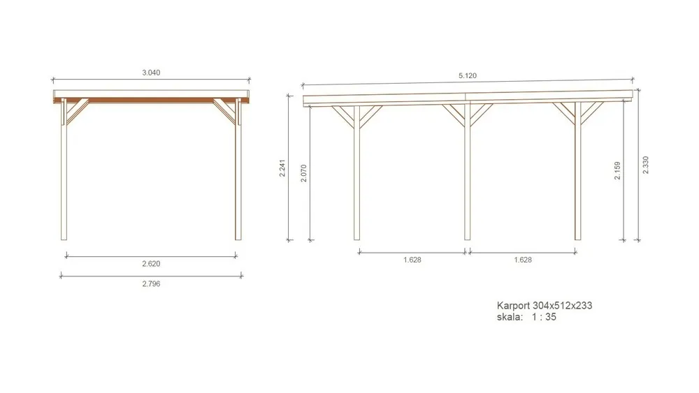 Carport, abri de voiture 3,04x5,12 m - 15,57 m2 - car16 - altanka