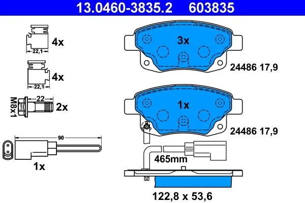 Jeu de 4 plaquettes de frein à disque ATE 603835 