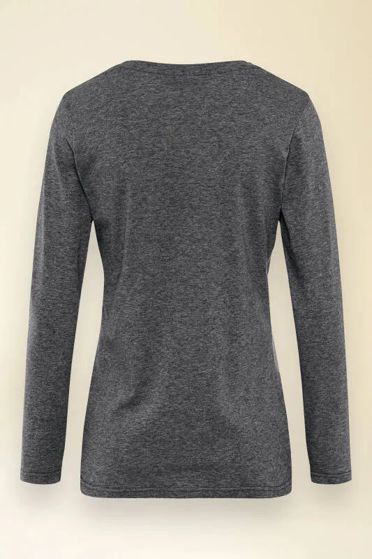 KAERE T-shirt Femme - Manche longue gris chiné foncé