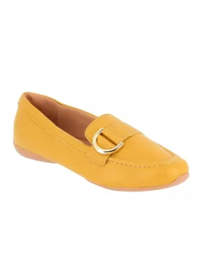 mocassin souple boucle côté cuir moutarde