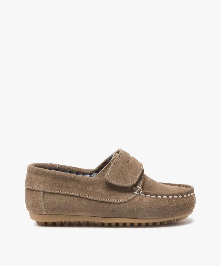 mocassins garcon dessus cuir retourne fermeture scratch beige standard chaussures basses
