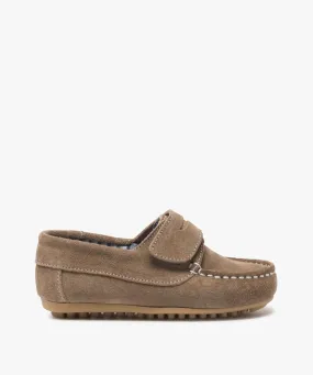 mocassins garcon dessus cuir retourne fermeture scratch beige standard chaussures basses