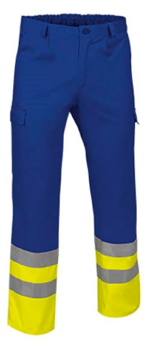 Pantalon de travail - REF TRAIN - bleu azur et jaune fluo 
