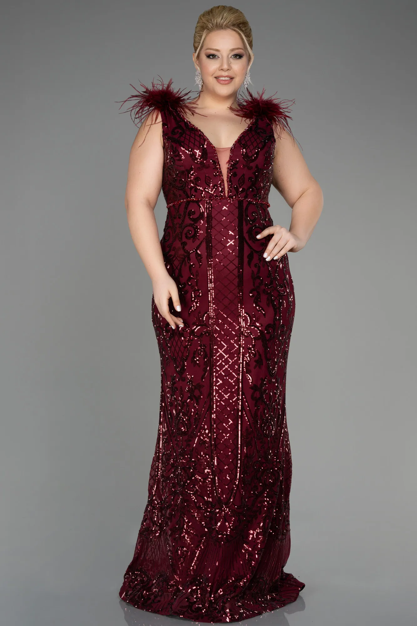 Robe De Fiançailles Grande Taille Longue Squameuse Anthracite ABU3671