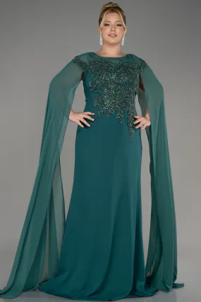 Robe de Soirée Grande Taille Longue Mousseline Émeraude ABU3913