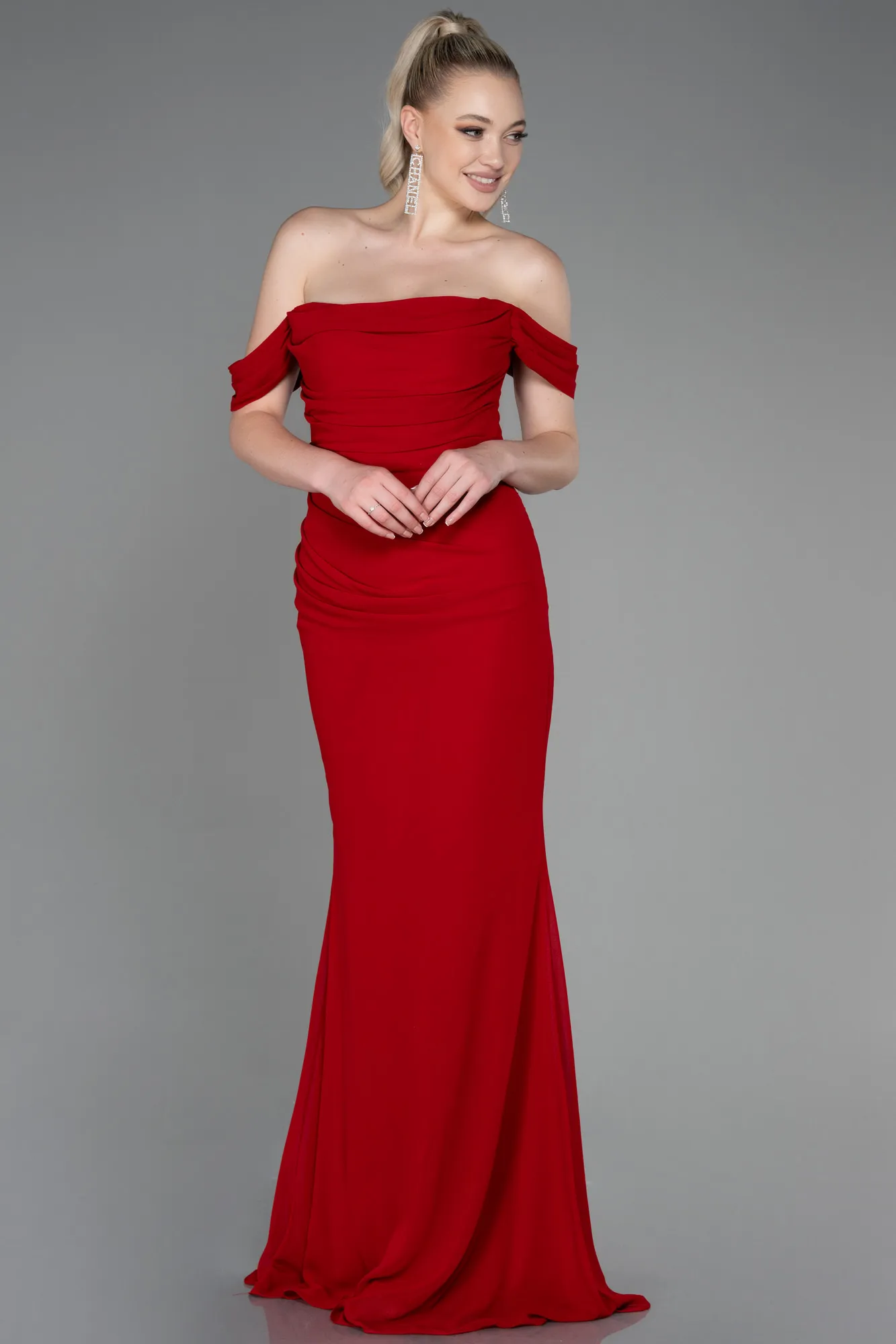Robe de Soirée Longue Mousseline Bleu Marine ABU3211