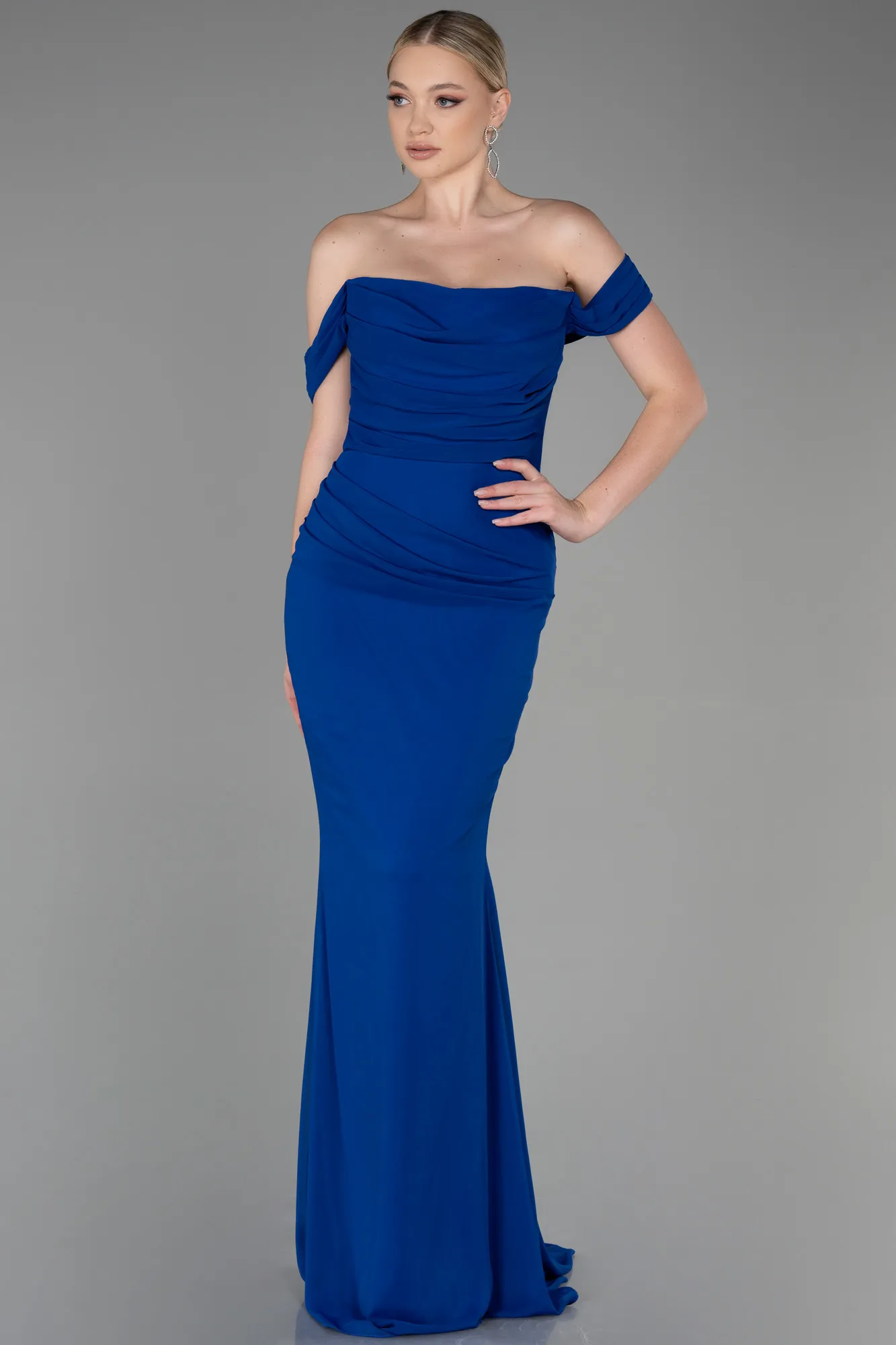 Robe de Soirée Longue Mousseline Bleu Marine ABU3211