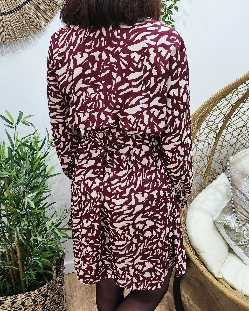 Robe femme rouge bordeaux taches écrues liseré doré Valentina