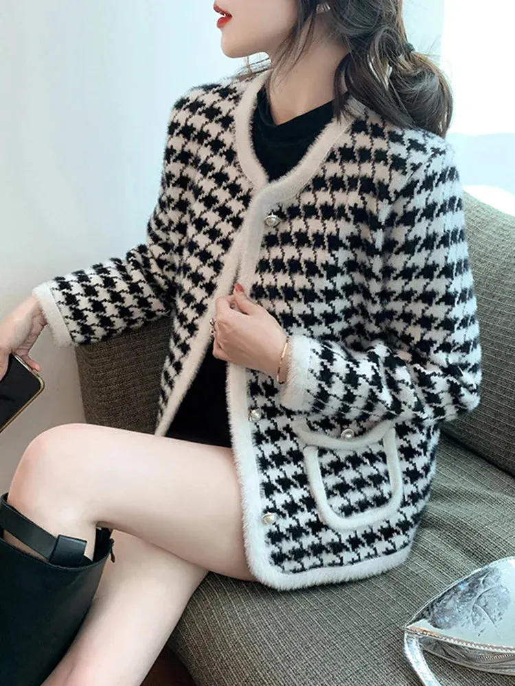 Rosette | Veste cardigan boutonnée à motif pied-de-poule