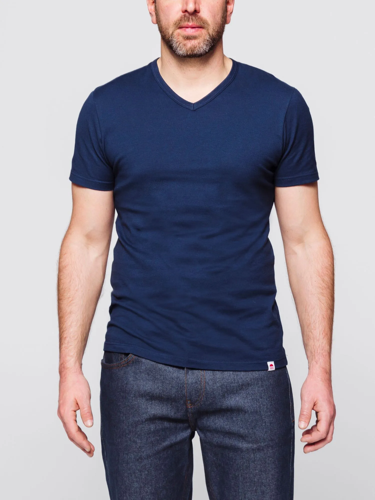 T-SHIRT COL V 301 UNI coton bio bleu marine Homme | 1083