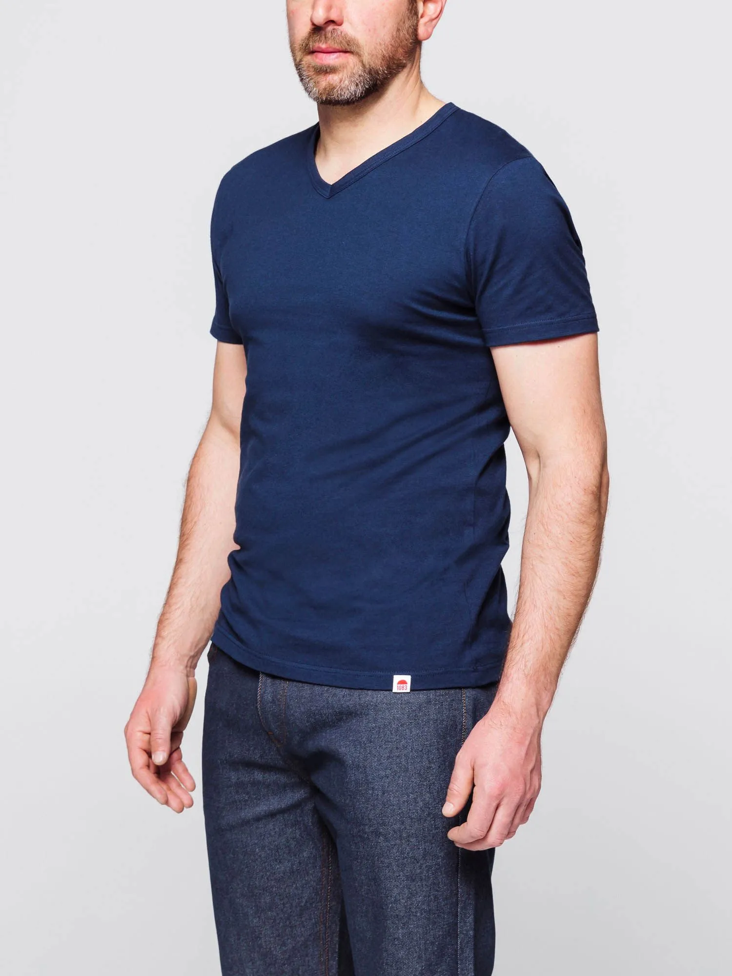 T-SHIRT COL V 301 UNI coton bio bleu marine Homme | 1083