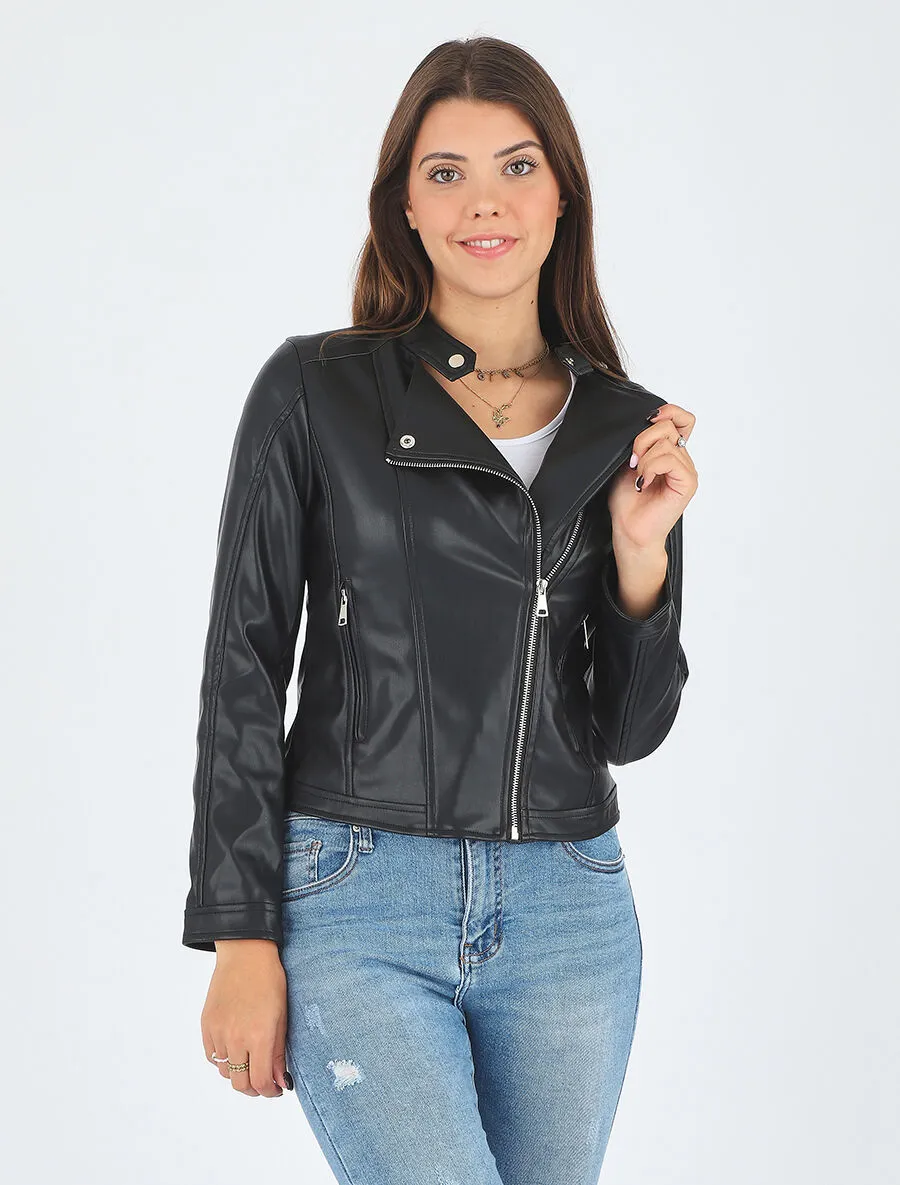 Veste droite en simili - Noir